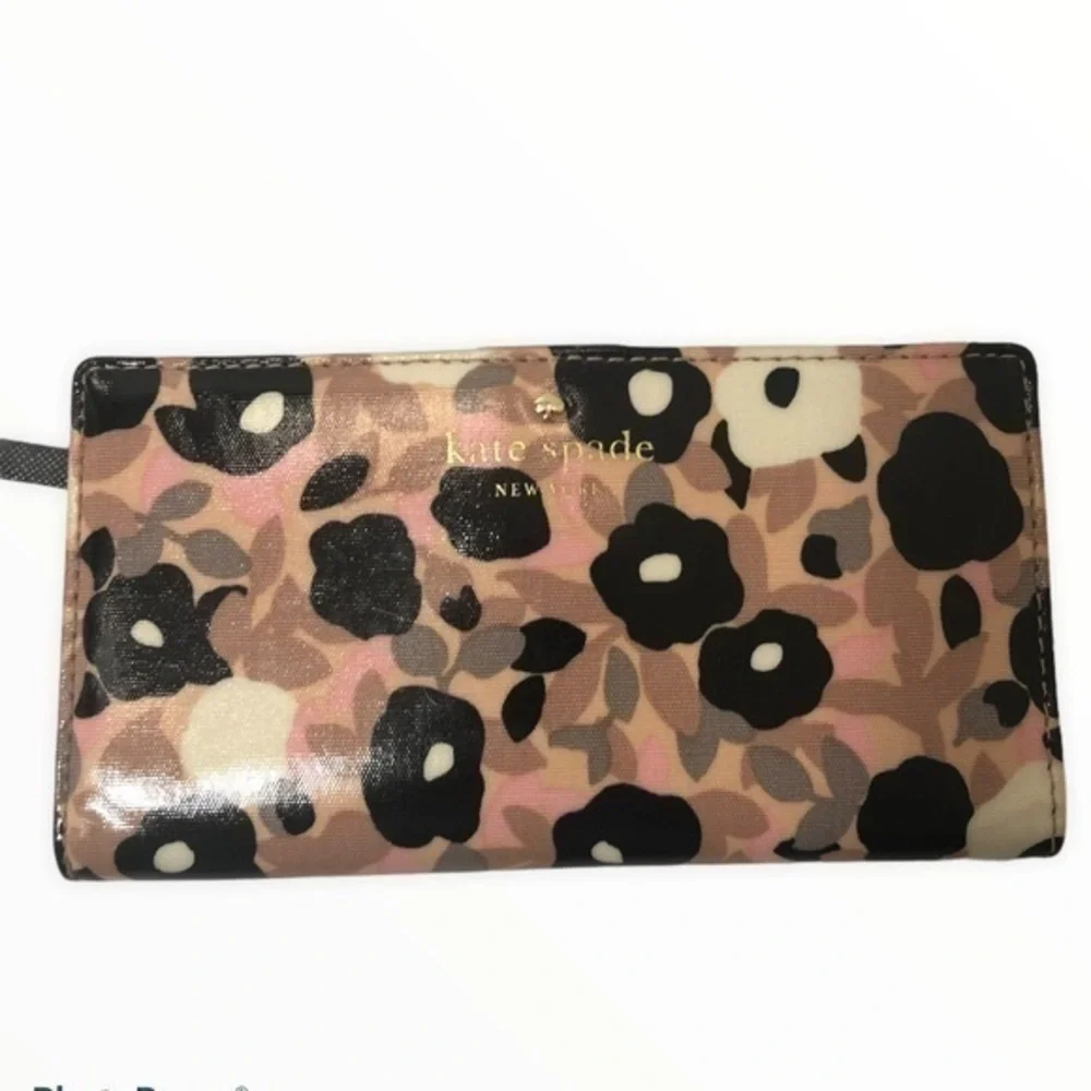 Kate spade pink black floral flower wallet